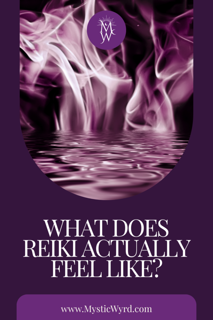 Fire and water with the words "What does Reiki actually feel like?"